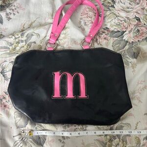 Fashion Express Vintage Y2K Monogram Black and Pink Leather Tote Bag